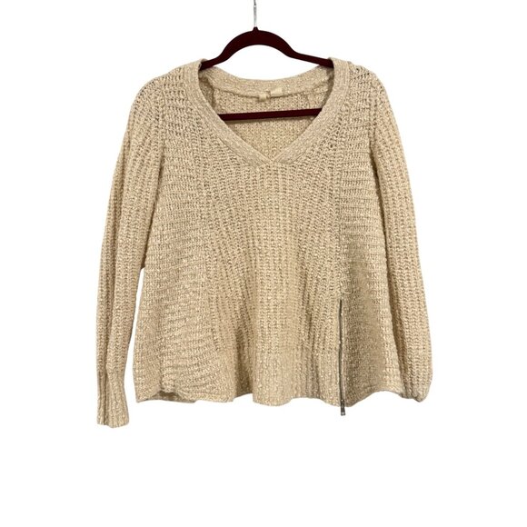 Anthropologie Sweaters - Anthropologie Moth Cream Marled Knit V-Neck Sweater with Side Zipper Size S